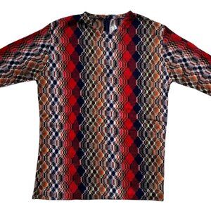 70s vintage abstract plaid longsleeve top woven tartan pattern Helen Sue Japan.